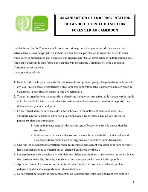 Organisation de la société civile au Cameroun - Fern