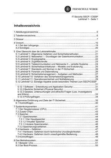 Der Lehrplan - Inhaltsverzeichnisse der Lehrbriefe - Fernschule Weber