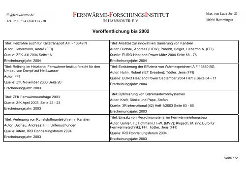 Veröffentlichung bis 2002 - Fernwärme-Forschungsinstitut