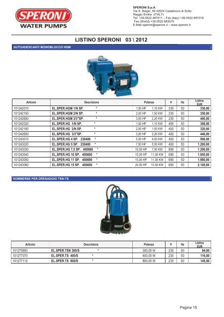 2012_SPERONI_LISTINO SPERONI 2012.pdf - Ferramenta.Biz