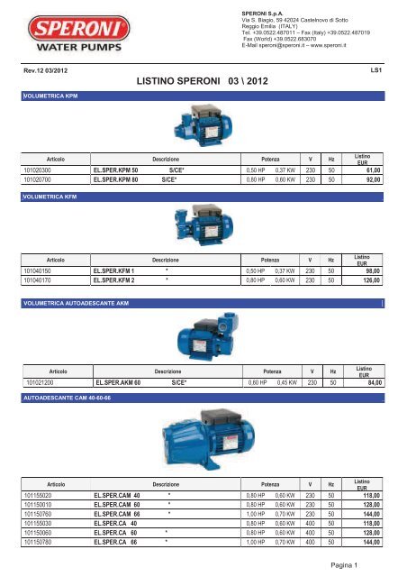 2012_SPERONI_LISTINO SPERONI 2012.pdf - Ferramenta.Biz