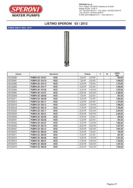 2012_SPERONI_LISTINO SPERONI 2012.pdf - Ferramenta.Biz