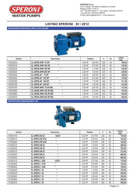 2012_SPERONI_LISTINO SPERONI 2012.pdf - Ferramenta.Biz