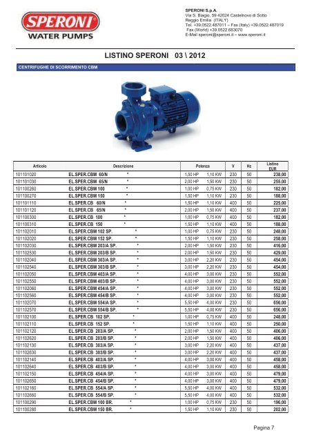 2012_SPERONI_LISTINO SPERONI 2012.pdf - Ferramenta.Biz