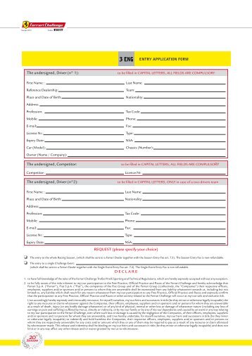 Entry application form - Ferrari Corse Clienti