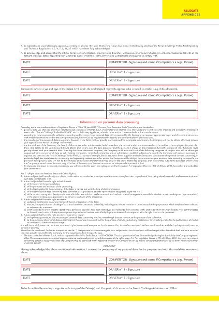 Entry application form - Ferrari Corse Clienti