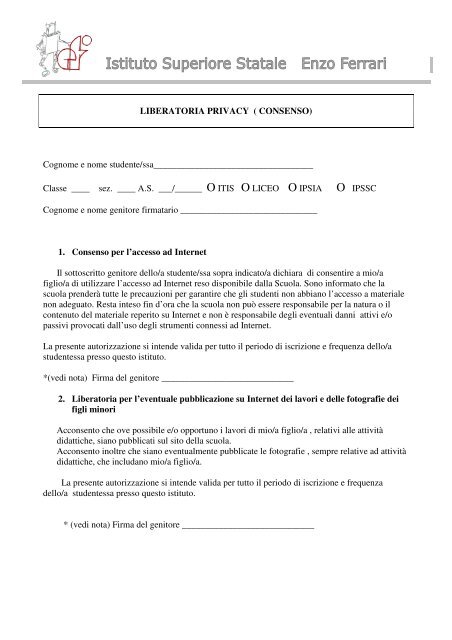 Modulo Liberatoria - Modulo