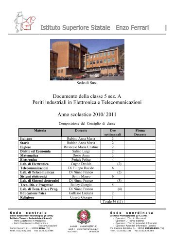 documento di classe 5E - maggio 2011 - "Enzo Ferrari" di Susa