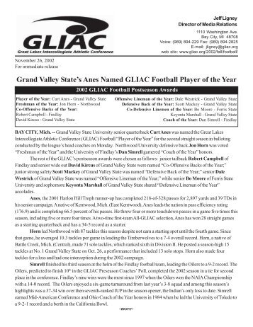 Grand Valley State's Anes Named GLIAC Football Player of the Year