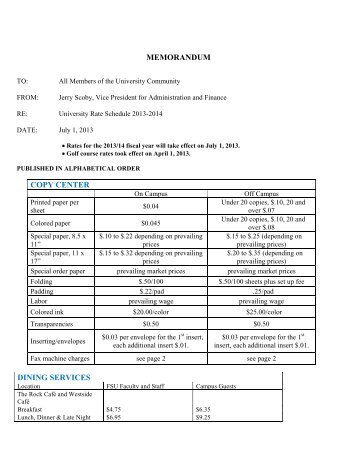 MEMORANDUM COPY CENTER DINING SERVICES - Ferris State ...