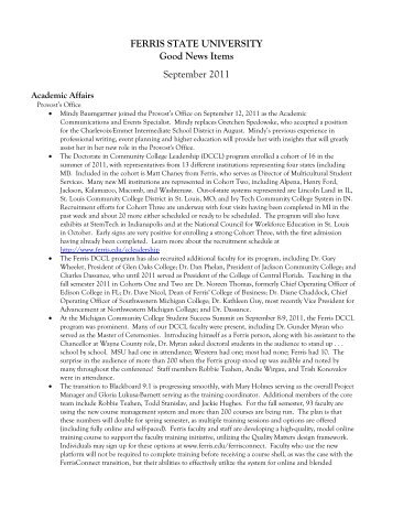 FERRIS STATE UNIVERSITY Good News Items September 2011