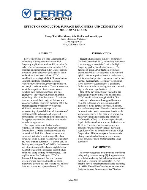 effect of conductor surface roughness and geometry - Ferro