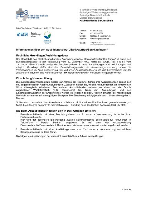 Information Bankkaufleute Fritz Erler Schule