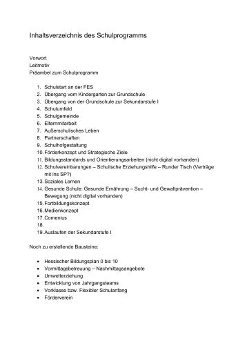 Vorläufiges Inhaltsverzeichnis des Schulprogramms