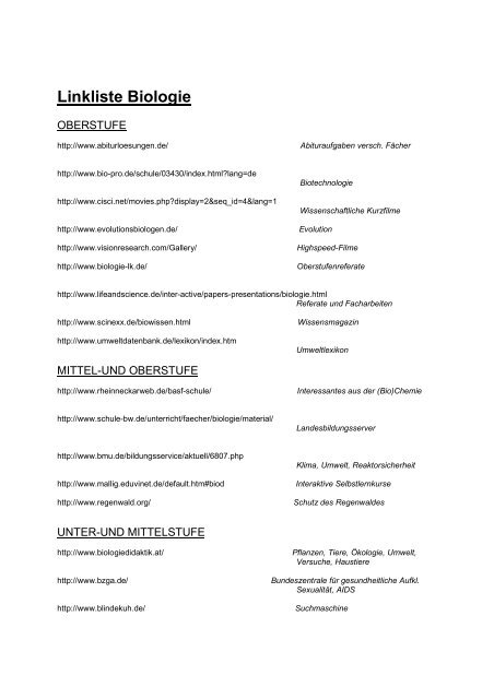 Linkliste Biologie