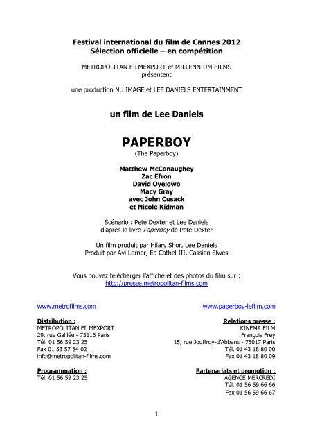 PAPERBOY Textes DP_cannes - Cannes International Film Festival