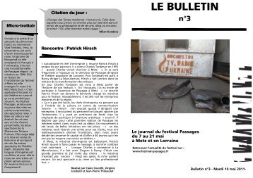 Bulletin du 10 mai - Festival Passages