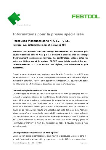 C 15: Nouveau: avec batterie lithium-ion et moteur EC - Festool