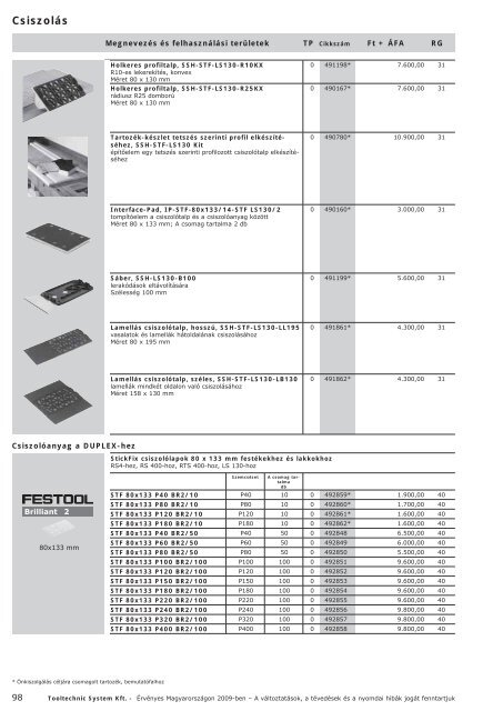 Tartalomjegyzék Oldal - Festool