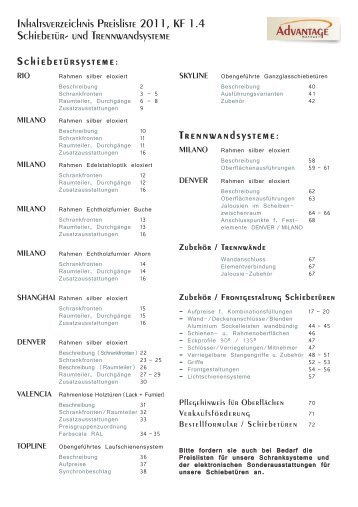 Schiebetürsystem Advantage - Listenpreise 2011 - BFB GmbH