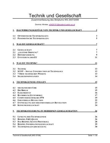 1. Das Wirkungsgefüge von Technik und Gesellschaft