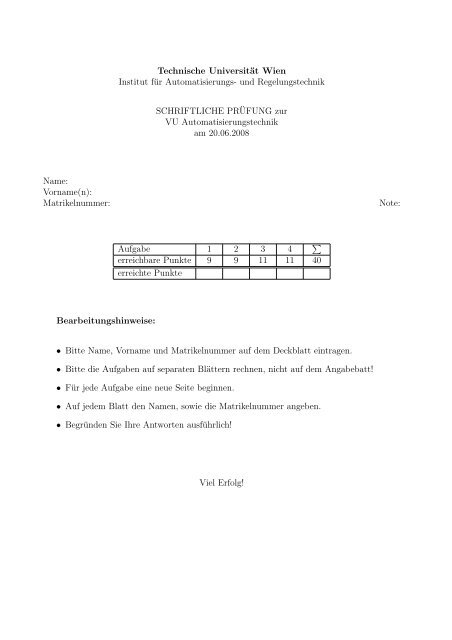 Klausur Automatisierung vom 20.06.2008 - ACIN - Technische ...