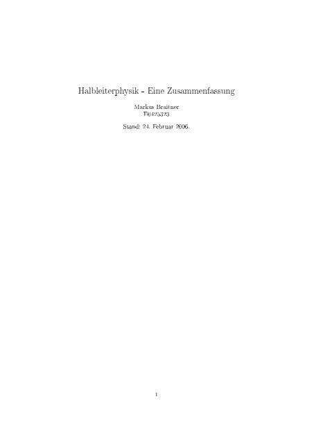 Halbleiterphysik - Eine Zusammenfassung