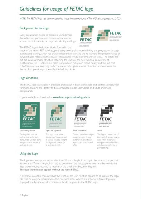 Guidelines for usage of FETAC logo