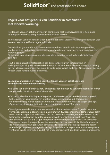 Regels voor het gebruik van Solidfloor in combinatie met ... - Fetim