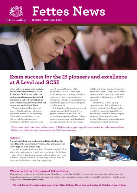 Fettes News: Issue 1 October 2008 [411709kb] - Fettes College