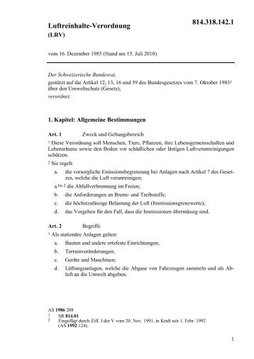 Luftreinhalte-Verordnung 814.318.142.1 - CH