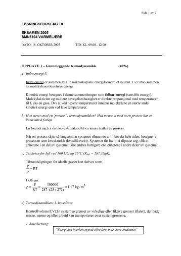 LØSNINGSFORSLAG TIL EKSAMEN 2005 SMN6194 ...