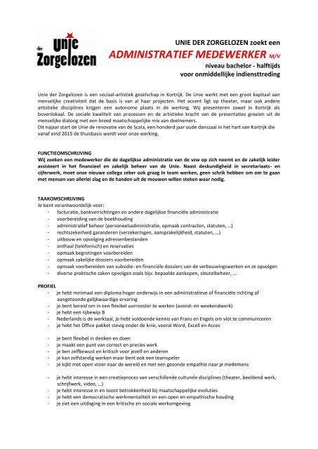 vacature administratief medewerker - Unie der Zorgelozen