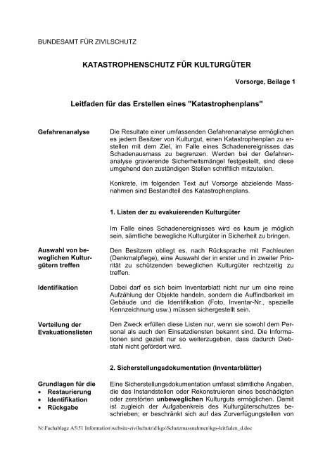 Leitfaden für das Erstellen eines "Katastrophenplans"