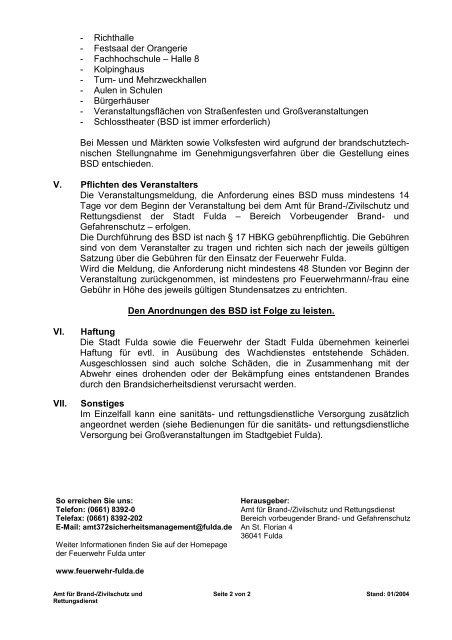 Brandsicherheitsdienst-Bedingungen - Feuerwehr Fulda