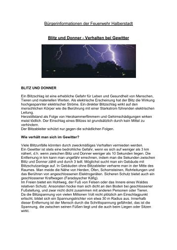 Blitz und Donner - Verhalten bei Gewitter - Feuerwehr Halberstadt