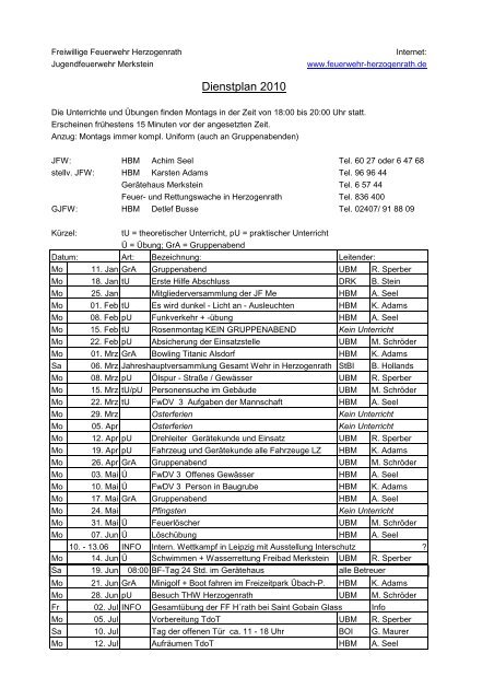 Dienstplan 2010 - Freiwillige Feuerwehr Herzogenrath