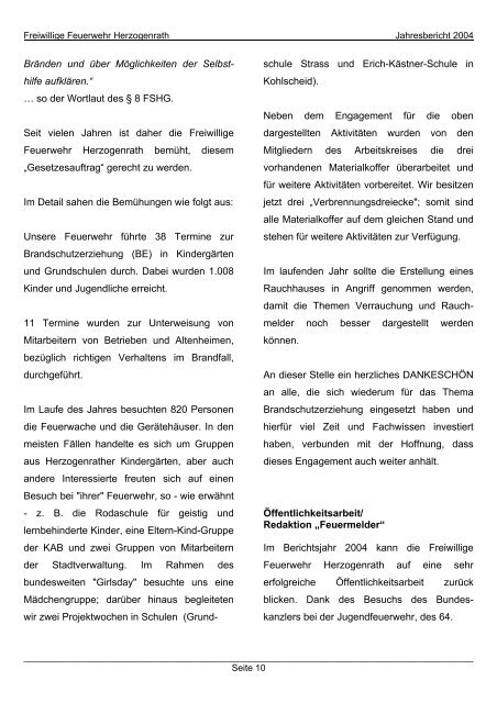 Jahresbericht 2004 - Freiwillige Feuerwehr Herzogenrath