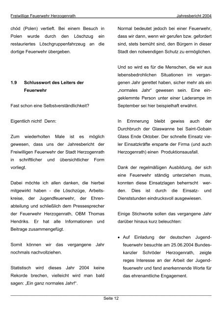 Jahresbericht 2004 - Freiwillige Feuerwehr Herzogenrath