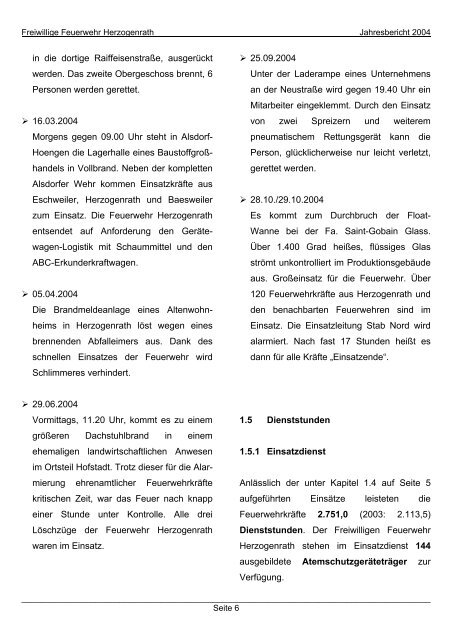 Jahresbericht 2004 - Freiwillige Feuerwehr Herzogenrath