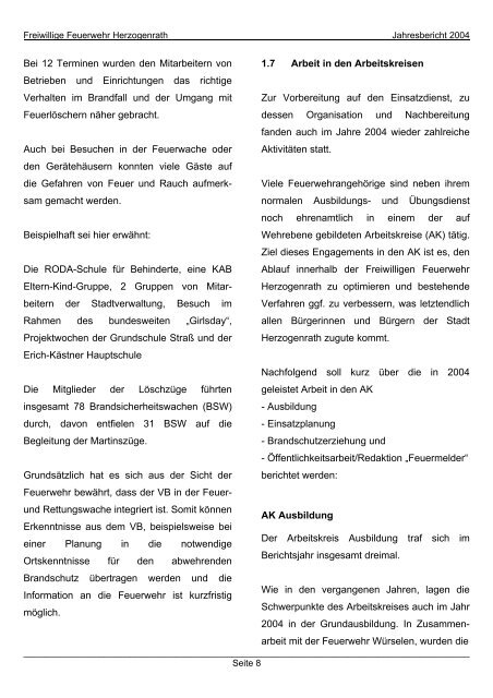 Jahresbericht 2004 - Freiwillige Feuerwehr Herzogenrath