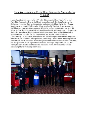 Bericht RNZ / Amtsblatt - Feuerwehr Meckesheim