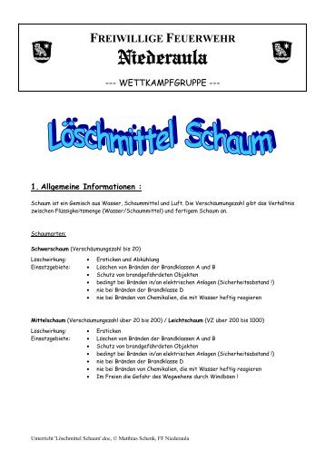 "Löschmittel Schaum" (pdf) - Freiwillige Feuerwehr Niederaula