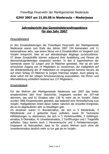 Jahresbericht des Gemeindebrandinspektors für das Jahr 2007