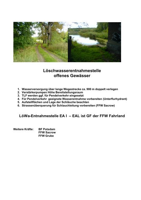 Löschwasserentnahmestelle offenes Gewässer Feuerwehr Potsdam