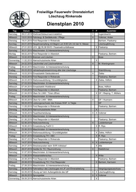 Dienstplan 2010 - Feuerwehr Rinkerode