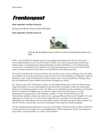 Pressebericht aus der Frankenpost vom 28.05 ... - Feuerwehr Selbitz