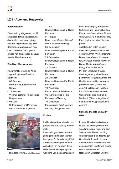 Feuerw ehr Stadt Lahr Jahresbericht 2012 - Feuerwehr Lahr