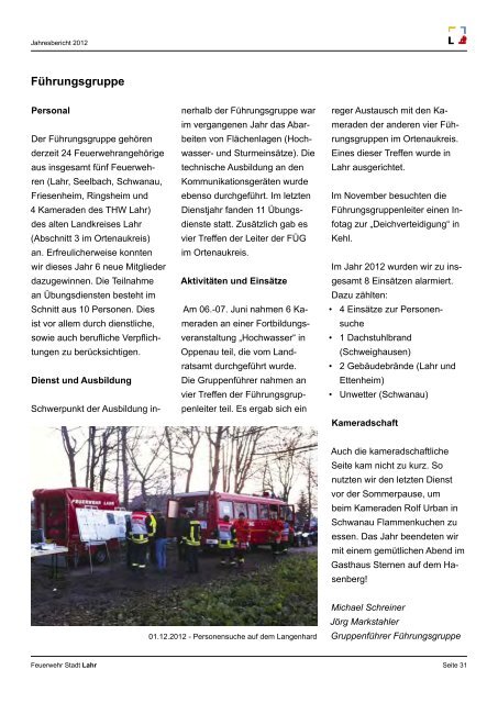 Feuerw ehr Stadt Lahr Jahresbericht 2012 - Feuerwehr Lahr