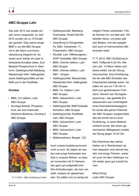 Feuerw ehr Stadt Lahr Jahresbericht 2012 - Feuerwehr Lahr